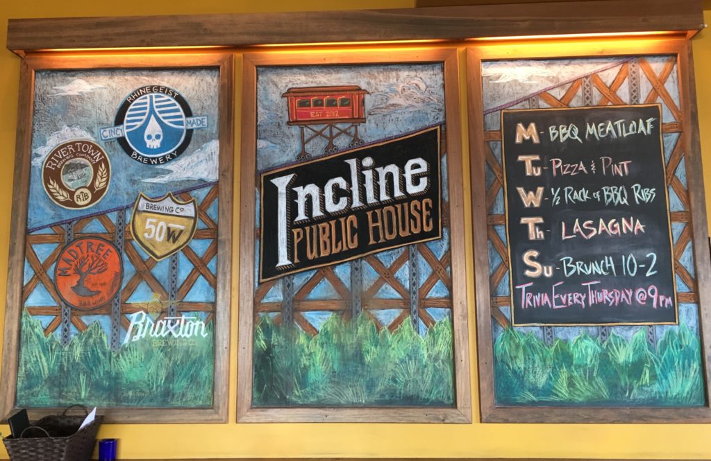 Incline Public House chalkboard displays