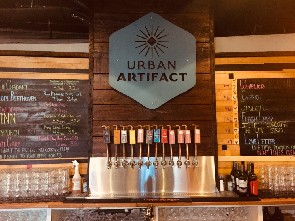 The bar and taps at Urban Artifact in Cincinnati Ohio